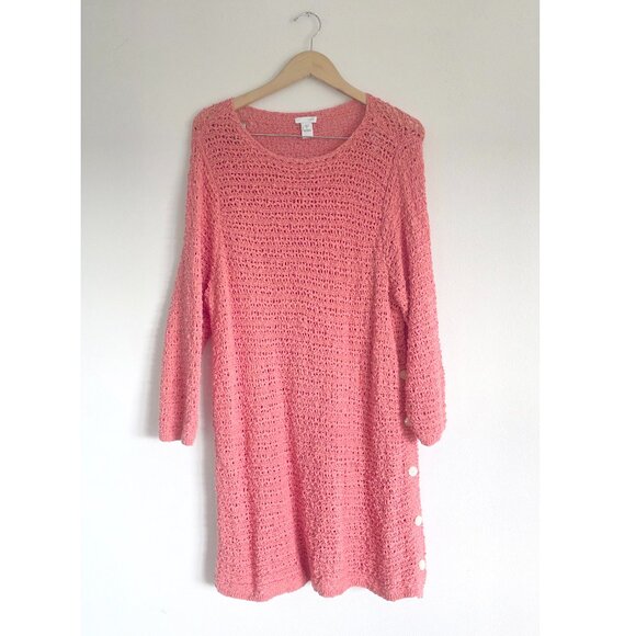 J. Jill Coral Open Crochet Knit Cotton Longline Sweater Cardigan Layering Piece - Picture 1 of 7